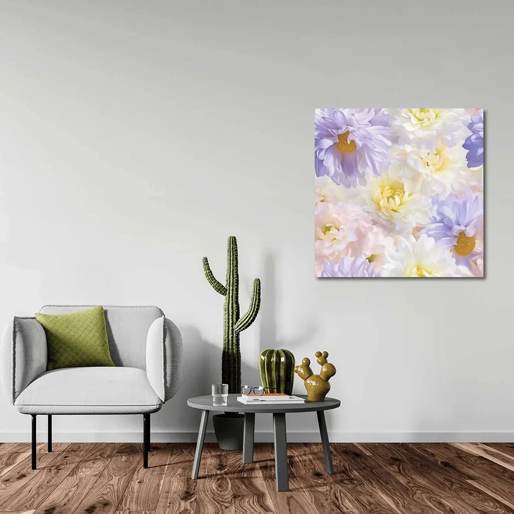 Soft Pastel Dahlias and Daisies Floral Pattern – Wall Art