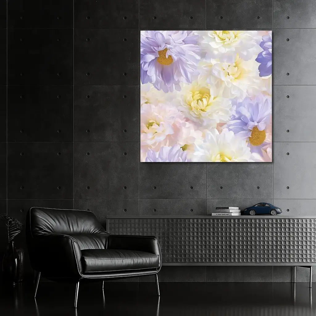 Soft Pastel Dahlias and Daisies Floral Pattern – Wall Art