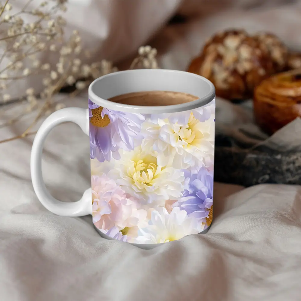 Soft Pastel Dahlias and Daisies Floral Pattern – Mugs