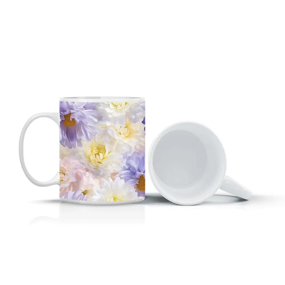 Soft Pastel Dahlias and Daisies Floral Pattern – Mugs
