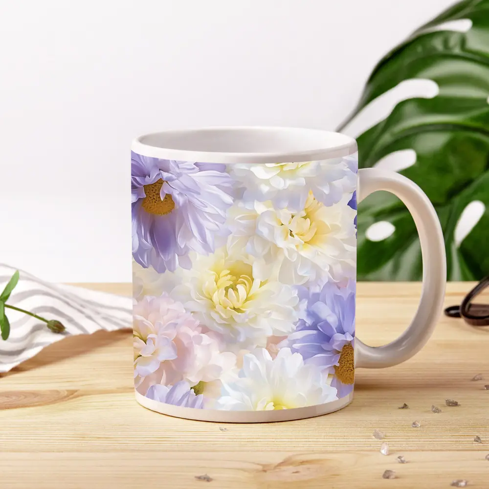 Soft Pastel Dahlias and Daisies Floral Pattern – Mugs