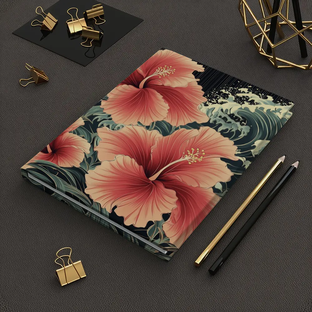 Hibiscus Flowers Japanese Wave Art Style – Notebooks
