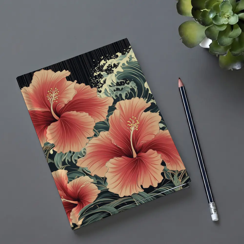 Hibiscus Flowers Japanese Wave Art Style – Notebooks