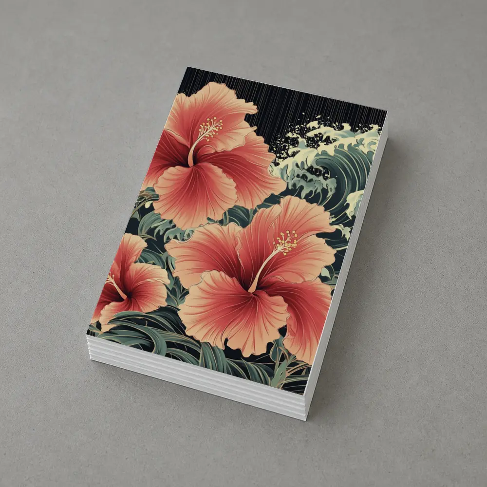 Hibiscus Flowers Japanese Wave Art Style – Postcards