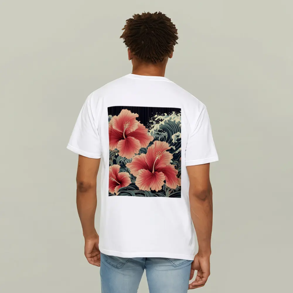 Hibiscus Flowers Japanese Wave Art Style – T-Shirts