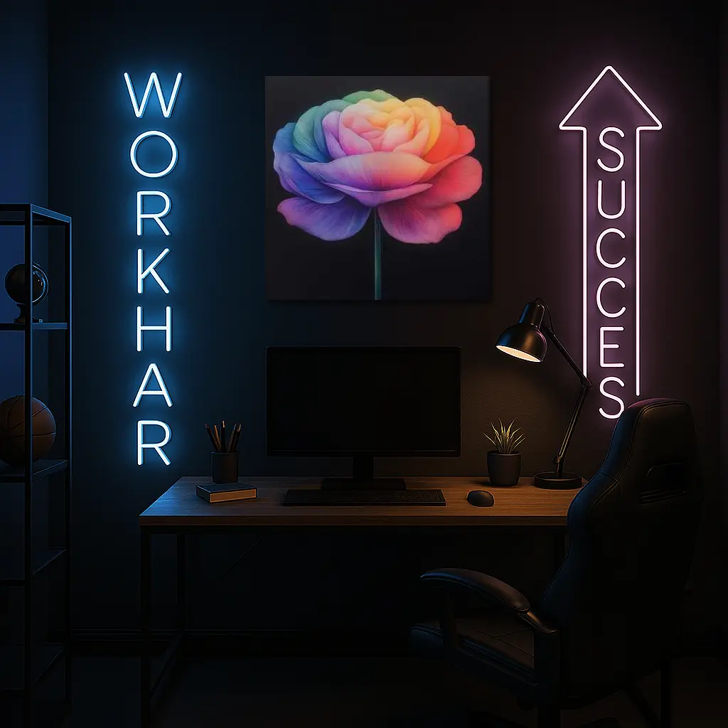 Rainbow Rose Flower Dark Black Background – Wall Art