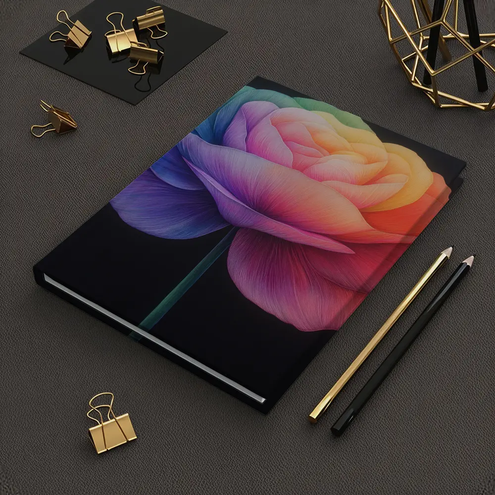 Rainbow Rose Flower Dark Black Background – Notebooks