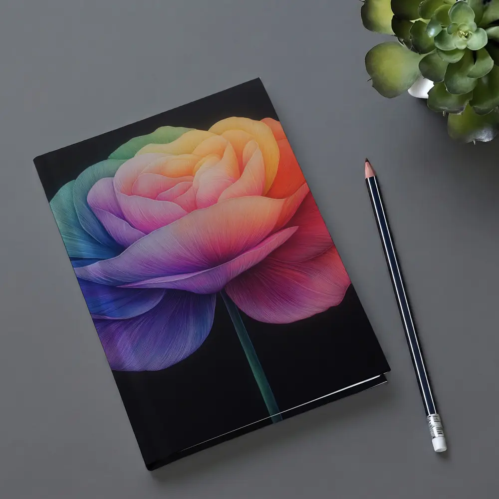 Rainbow Rose Flower Dark Black Background – Notebooks