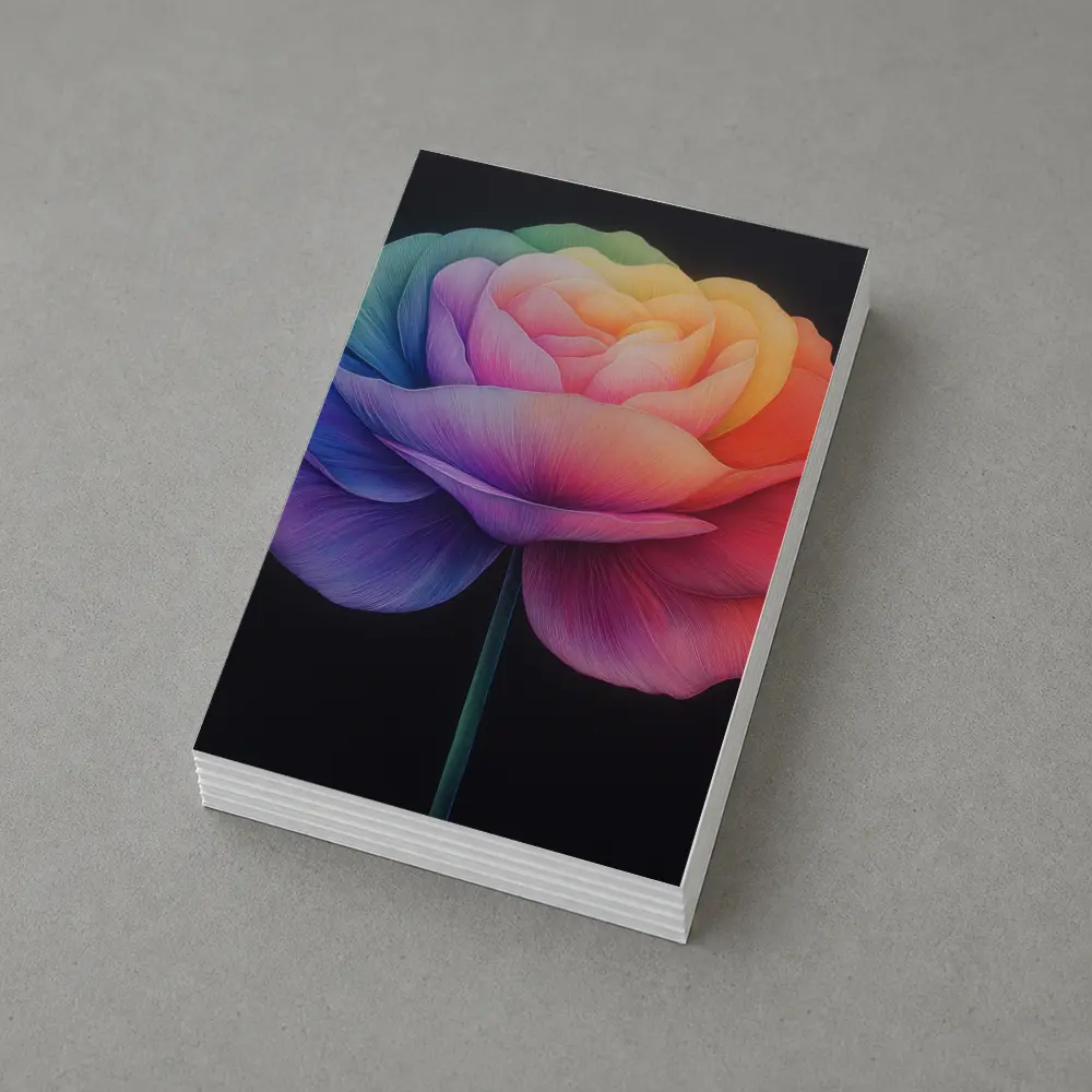 Rainbow Rose Flower Dark Black Background – Postcards