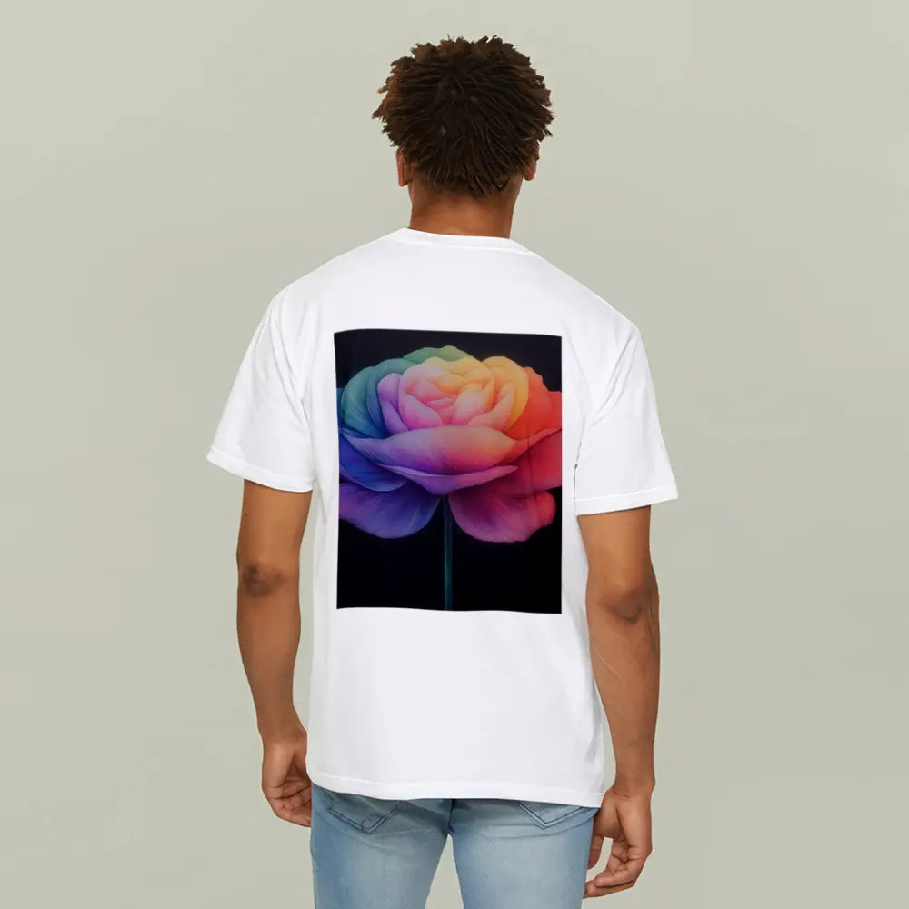 Rainbow Rose Flower Dark Black Background – T-Shirts