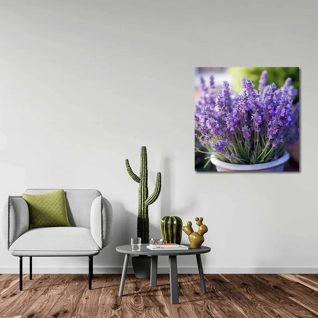 Lavender Flowers In White Pot Garden – Wall Art
