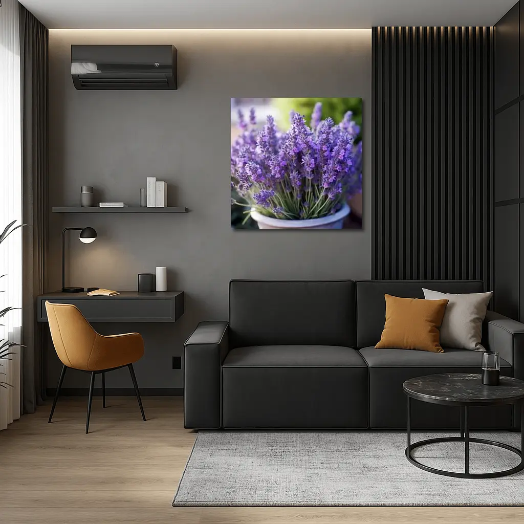 Lavender Flowers In White Pot Garden – Wall Art
