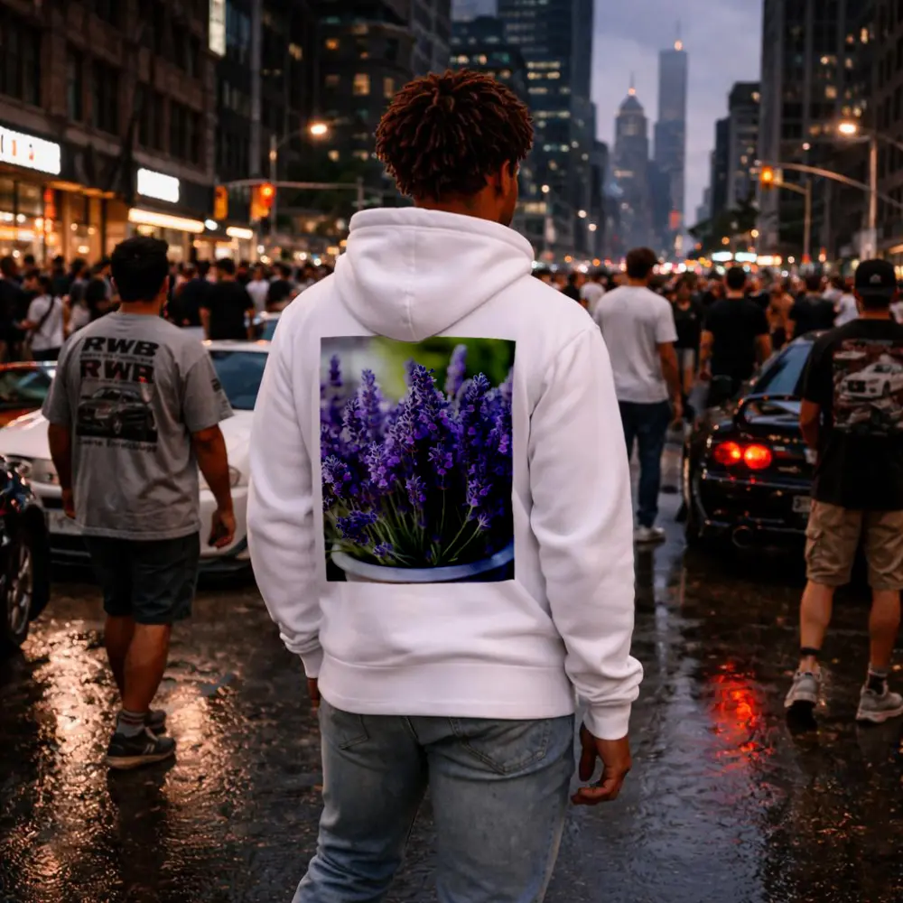 Lavender Flowers In White Pot Garden – Hoodies