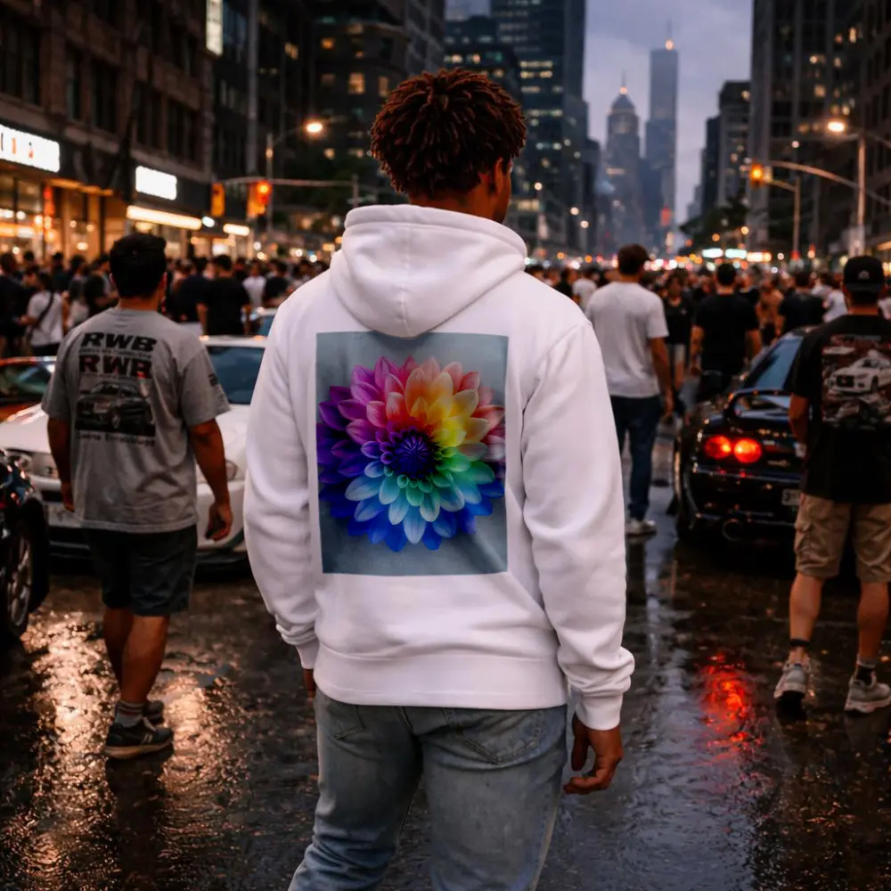 Rainbow Dahlia Flower on Light Gray Background – Hoodies