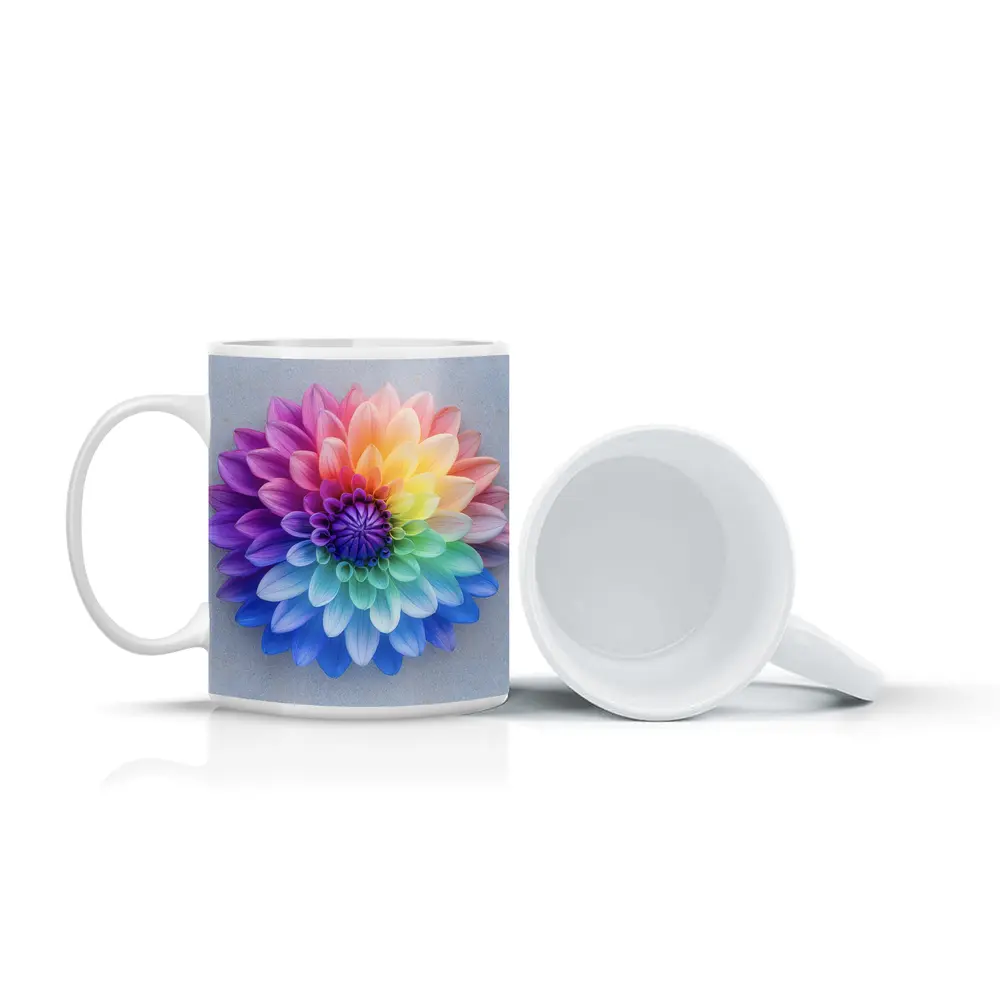 Rainbow Dahlia Flower on Light Gray Background – Mugs