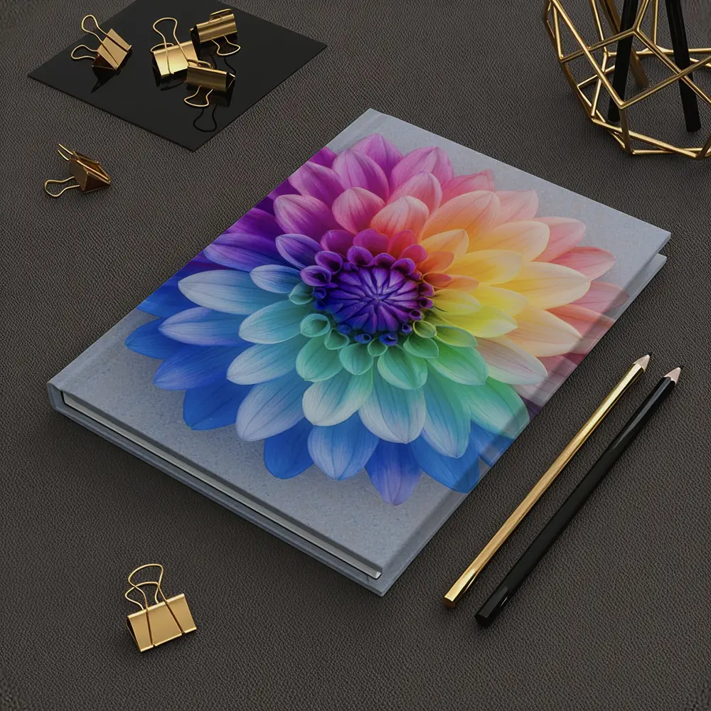 Rainbow Dahlia Flower on Light Gray Background – Notebooks