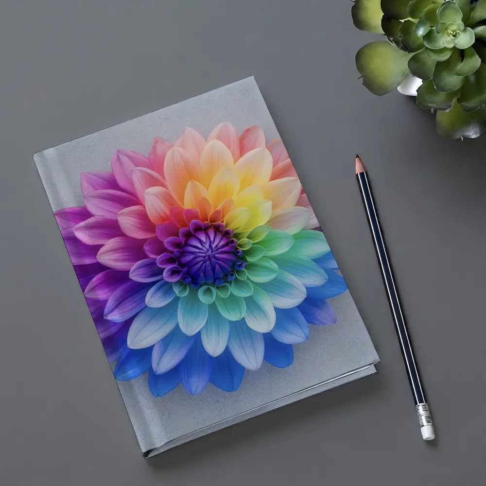 Rainbow Dahlia Flower on Light Gray Background – Notebooks