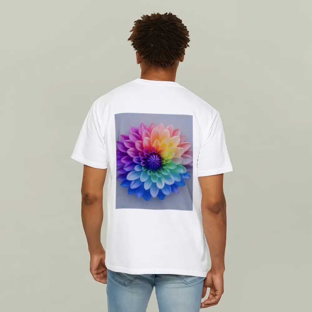 Rainbow Dahlia Flower on Light Gray Background – T-Shirts