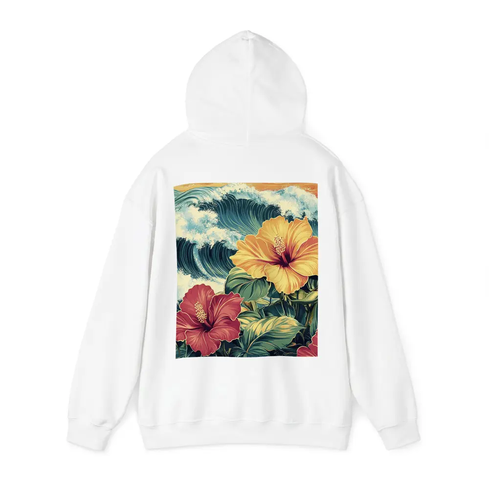 Tropical Hibiscus Flowers Ocean Waves Art – Hoodies