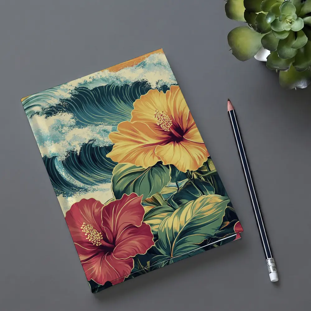 Tropical Hibiscus Flowers Ocean Waves Art – Notebooks