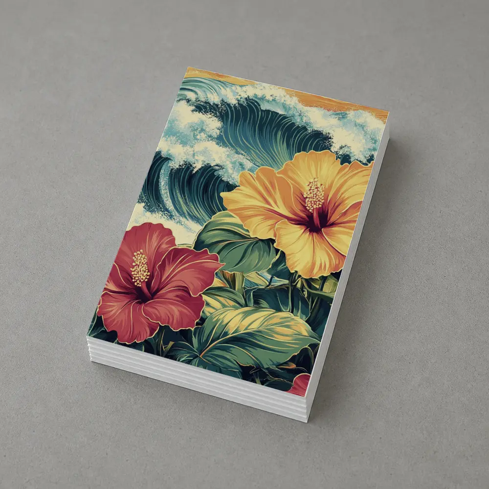 Tropical Hibiscus Flowers Ocean Waves Art – Postcards