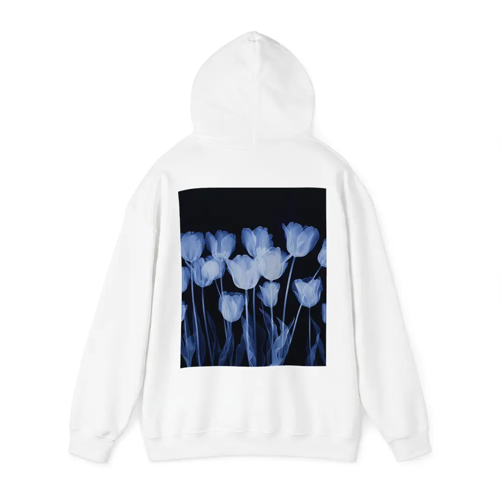 Blue Tulips Glowing On Dark Background – Hoodies