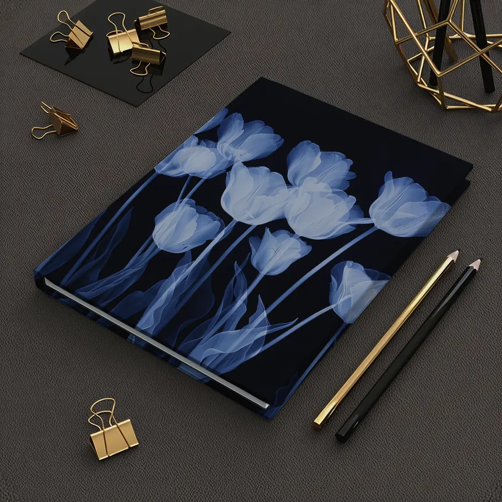 Blue Tulips Glowing On Dark Background – Notebooks