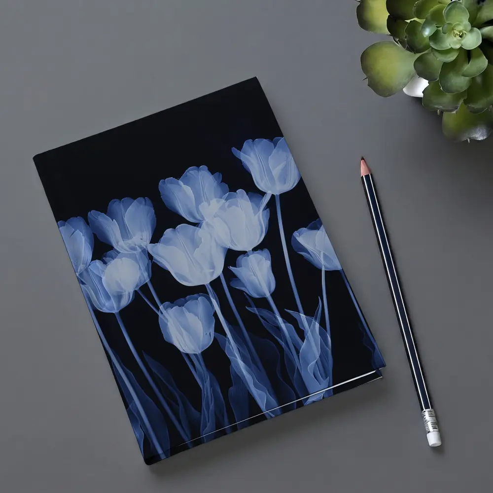 Blue Tulips Glowing On Dark Background – Notebooks