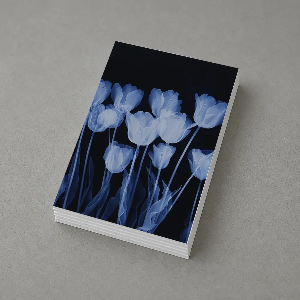 Blue Tulips Glowing On Dark Background – Postcards