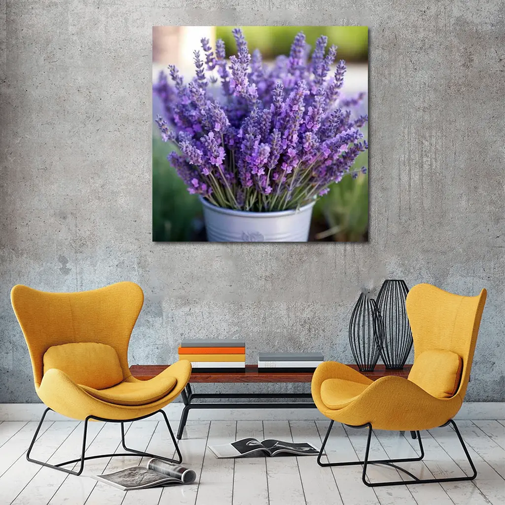 Lavender Bouquet in Silver Bucket Garden – Wall Art