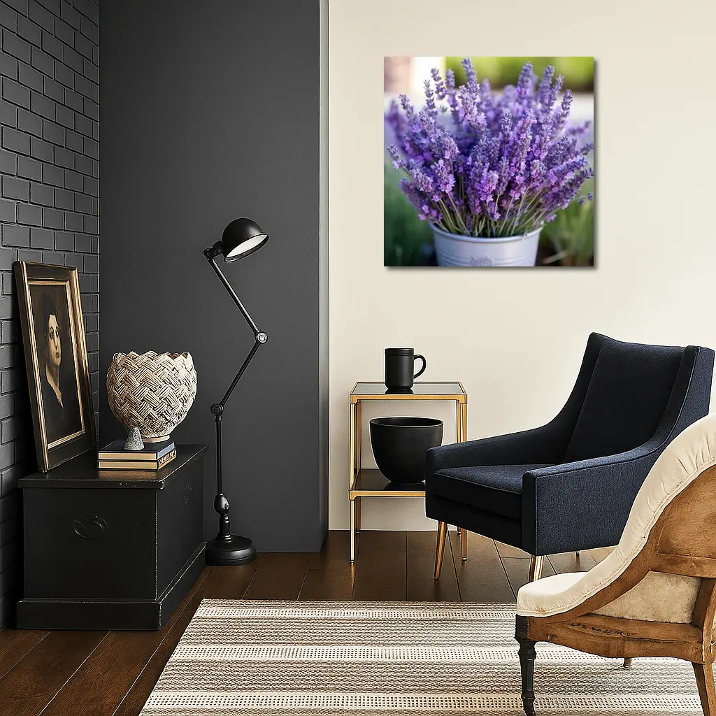 Lavender Bouquet in Silver Bucket Garden – Wall Art