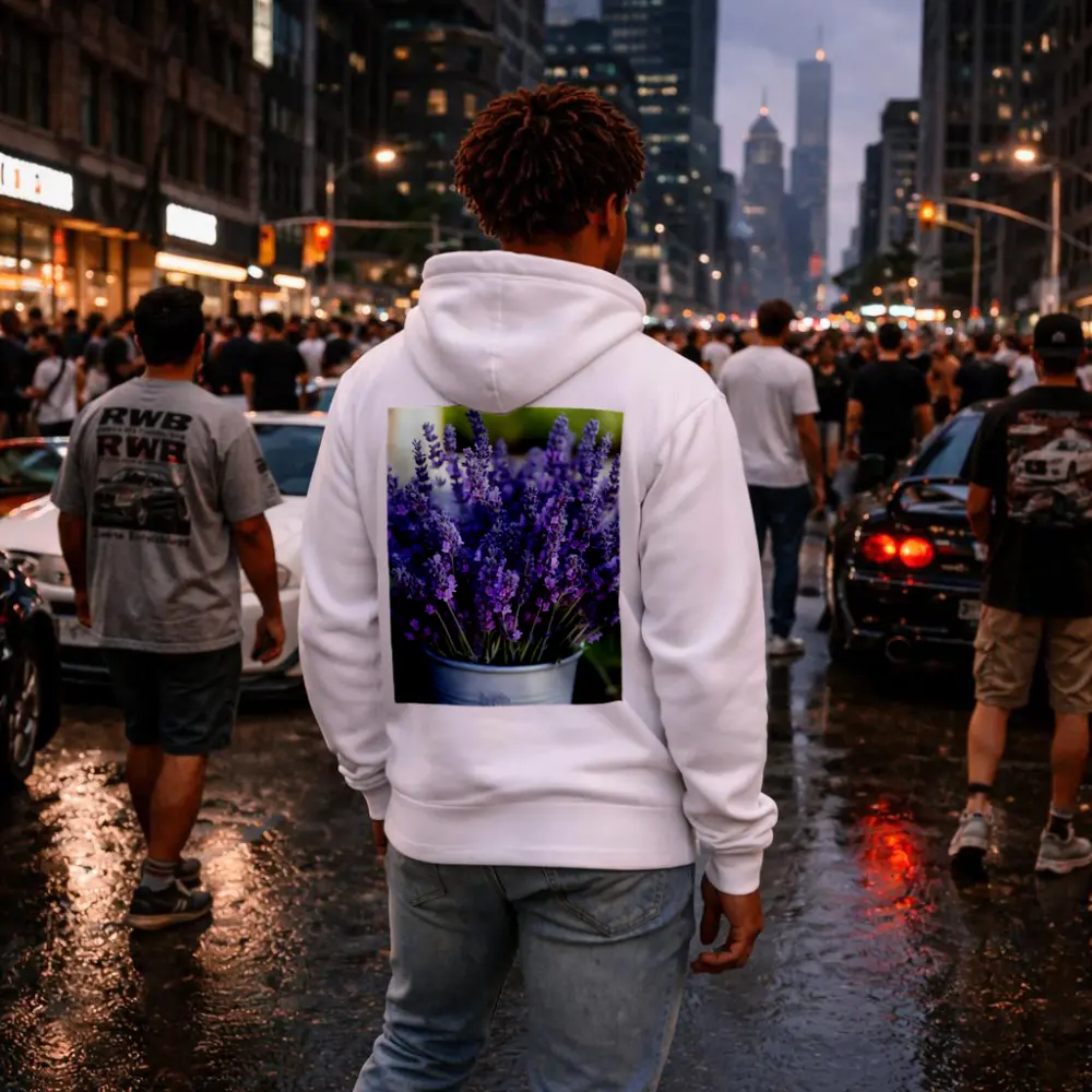 Lavender Bouquet in Silver Bucket Garden – Hoodies