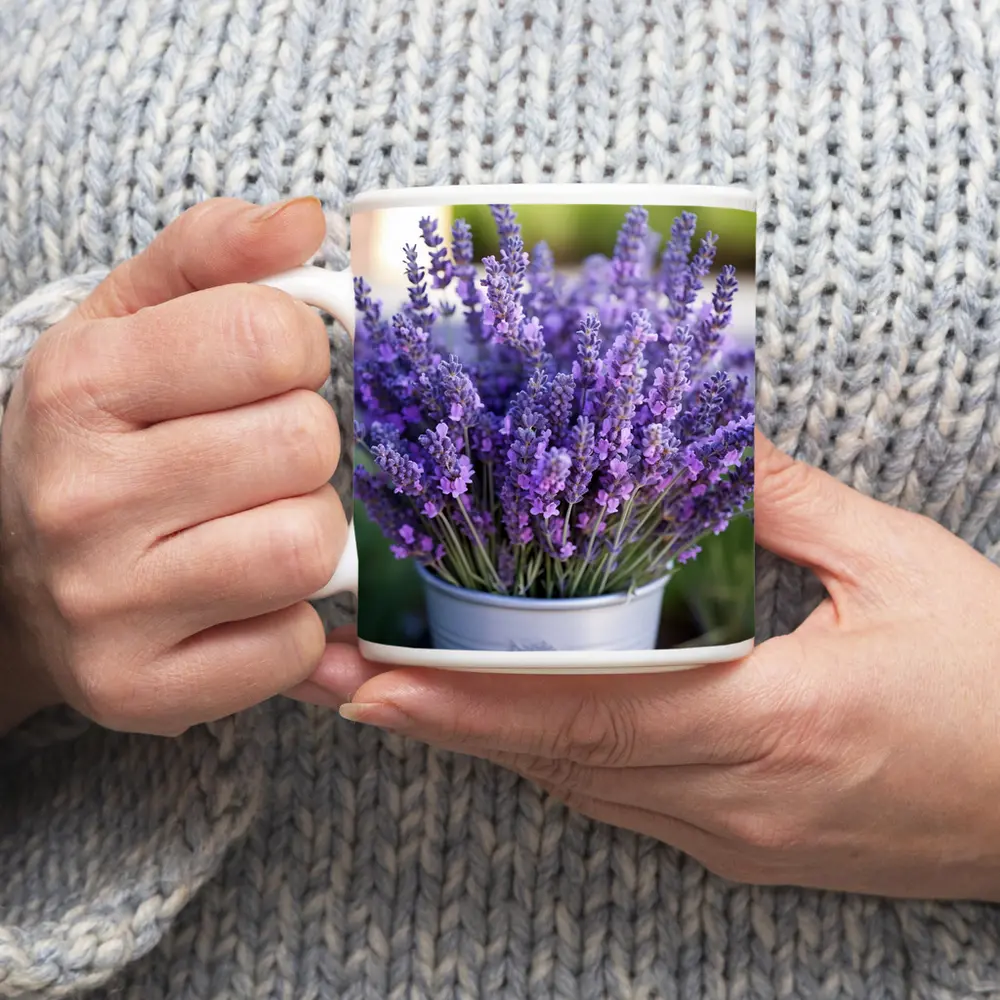 Lavender Bouquet in Silver Bucket Garden – Mugs