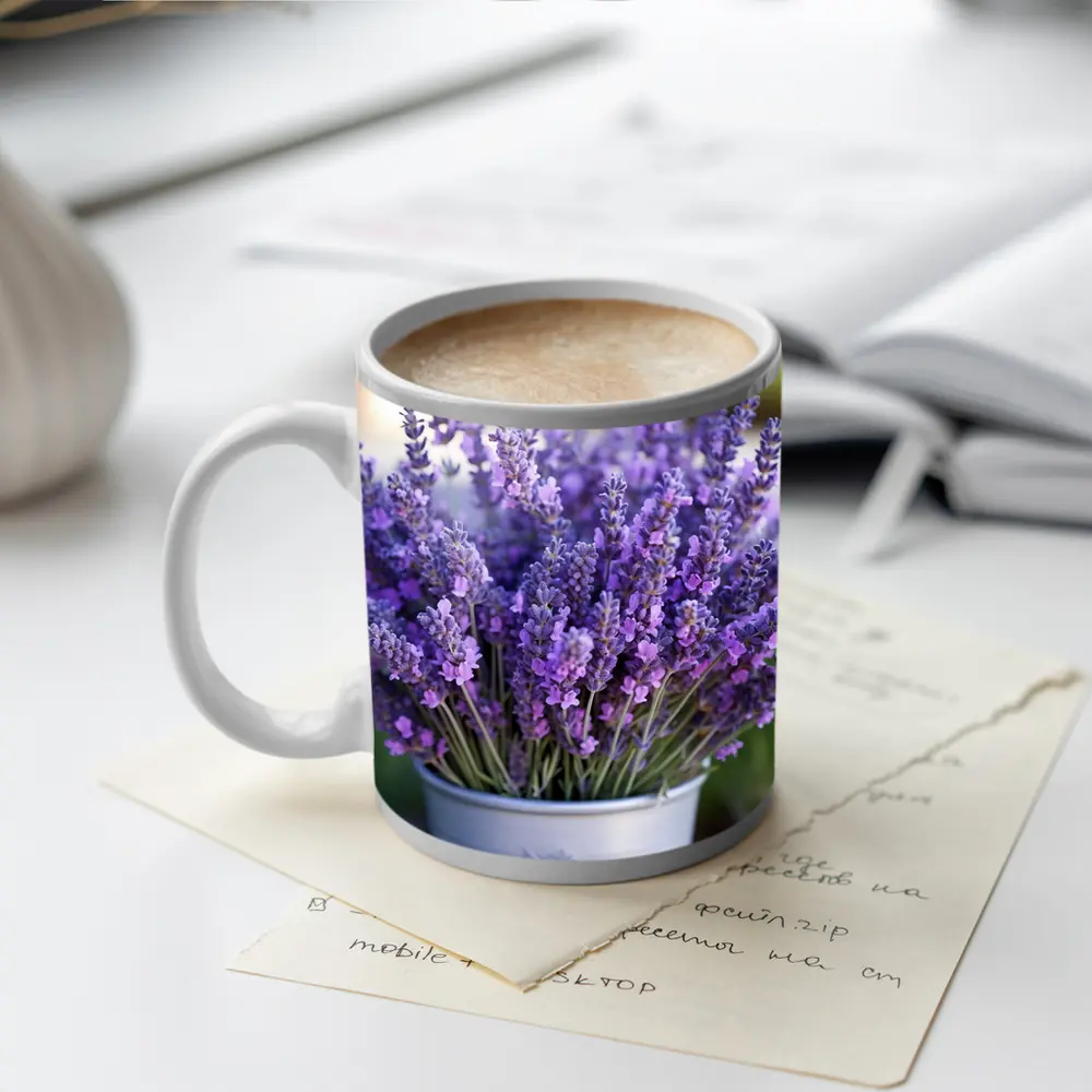 Lavender Bouquet in Silver Bucket Garden – Mugs