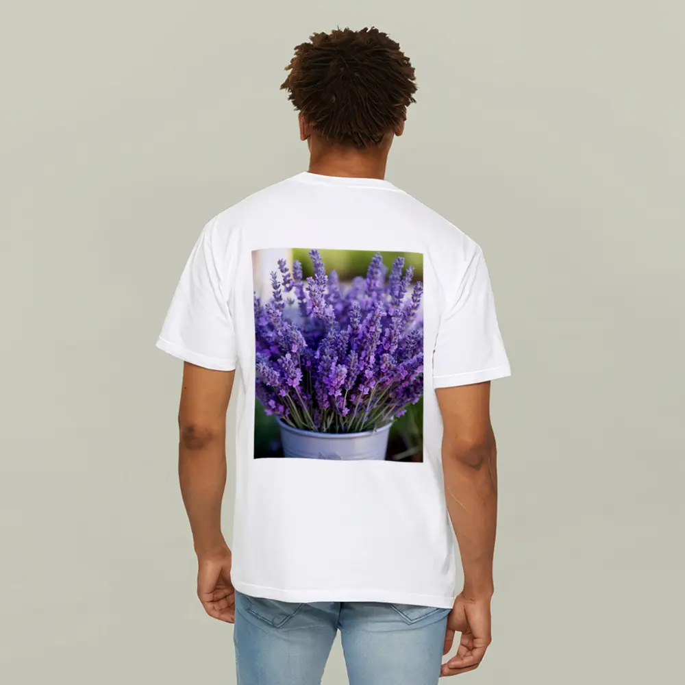 Lavender Bouquet in Silver Bucket Garden – T-Shirts
