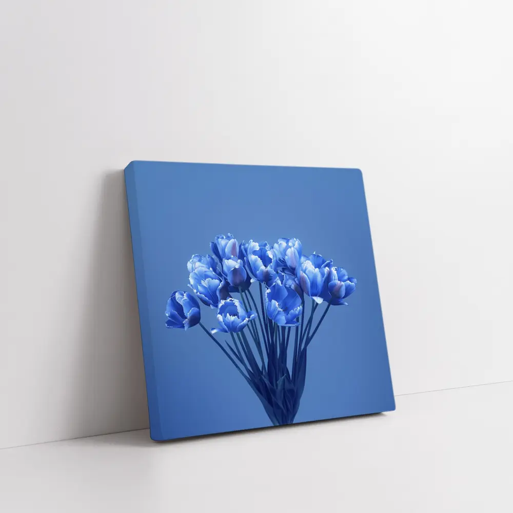 Blue Tulips Bouquet on Blue Background – Wall Art