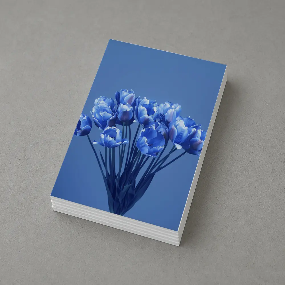 Blue Tulips Bouquet on Blue Background – Postcards