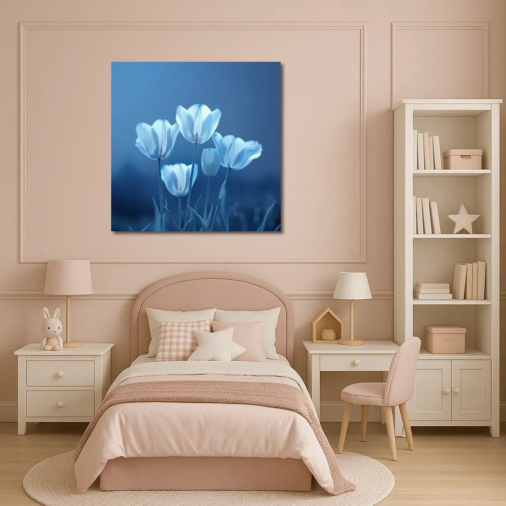 White Blue Tulips Soft Blue Background – Wall Art