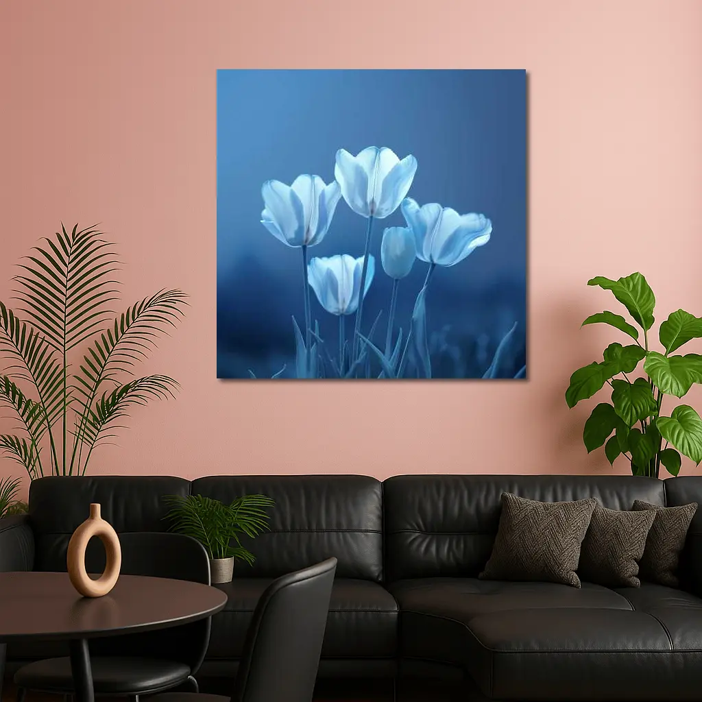 White Blue Tulips Soft Blue Background – Wall Art