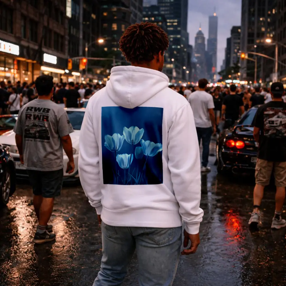 White Blue Tulips Soft Blue Background – Hoodies