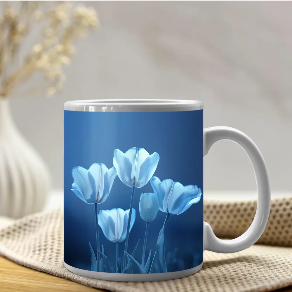 White Blue Tulips Soft Blue Background – Mugs