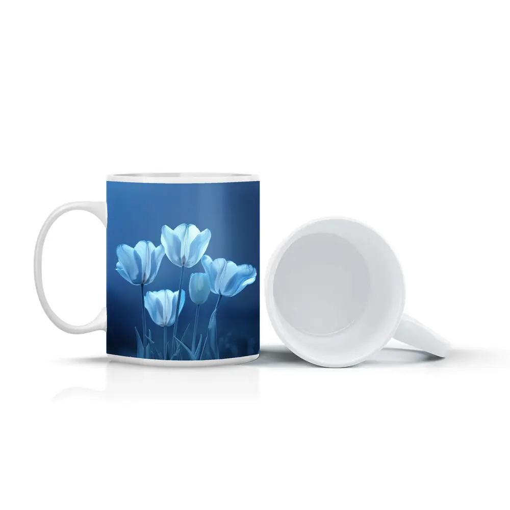White Blue Tulips Soft Blue Background – Mugs