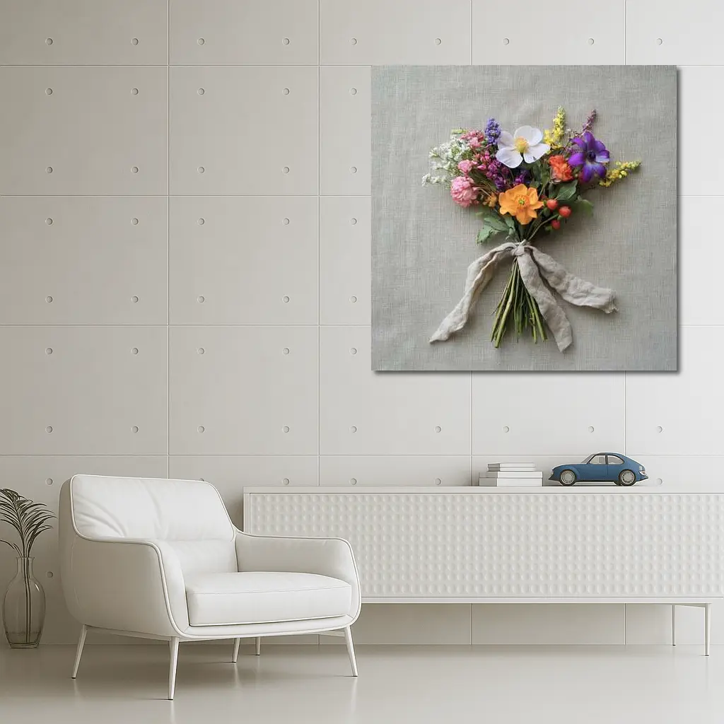 Wildflower Bouquet Tied With Linen Ribbon – Wall Art