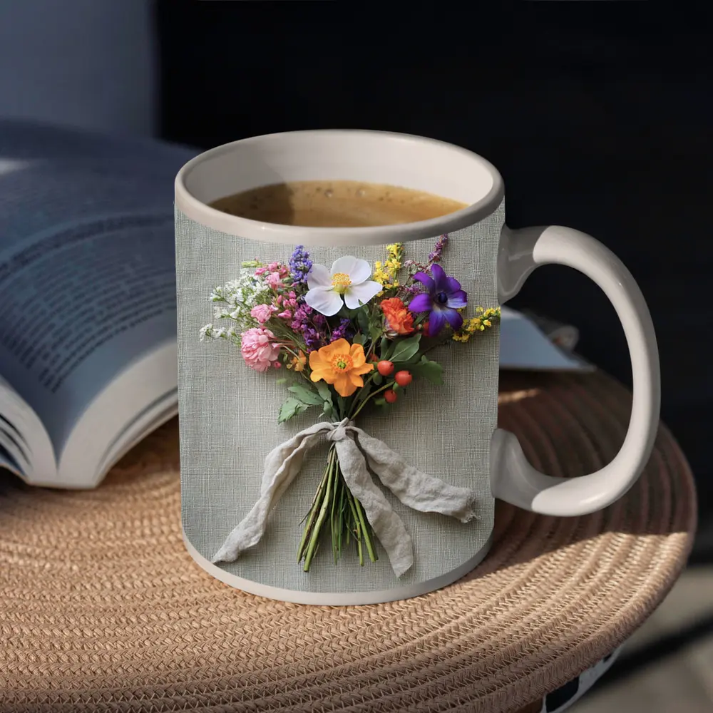 Wildflower Bouquet Tied With Linen Ribbon – Mugs