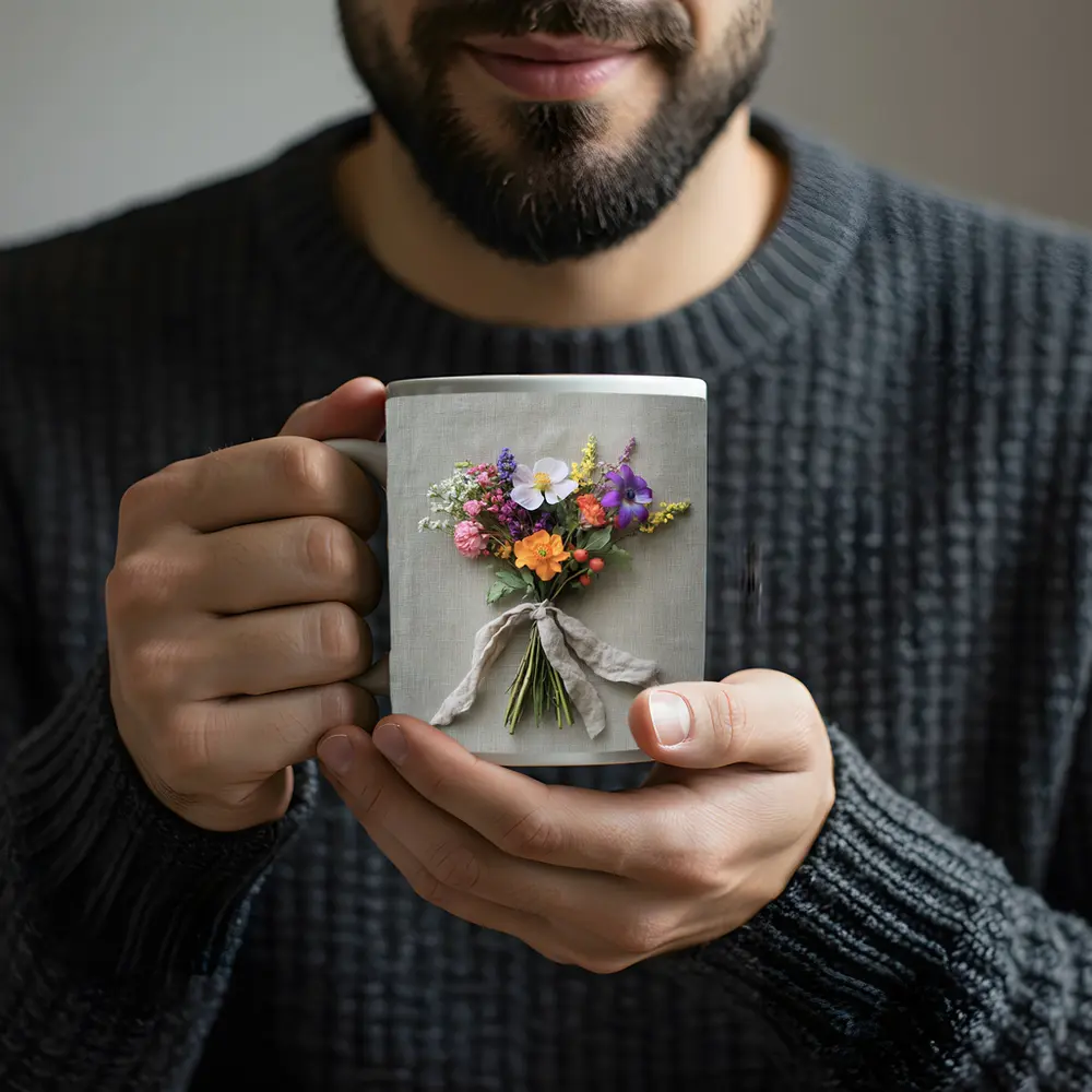 Wildflower Bouquet Tied With Linen Ribbon – Mugs