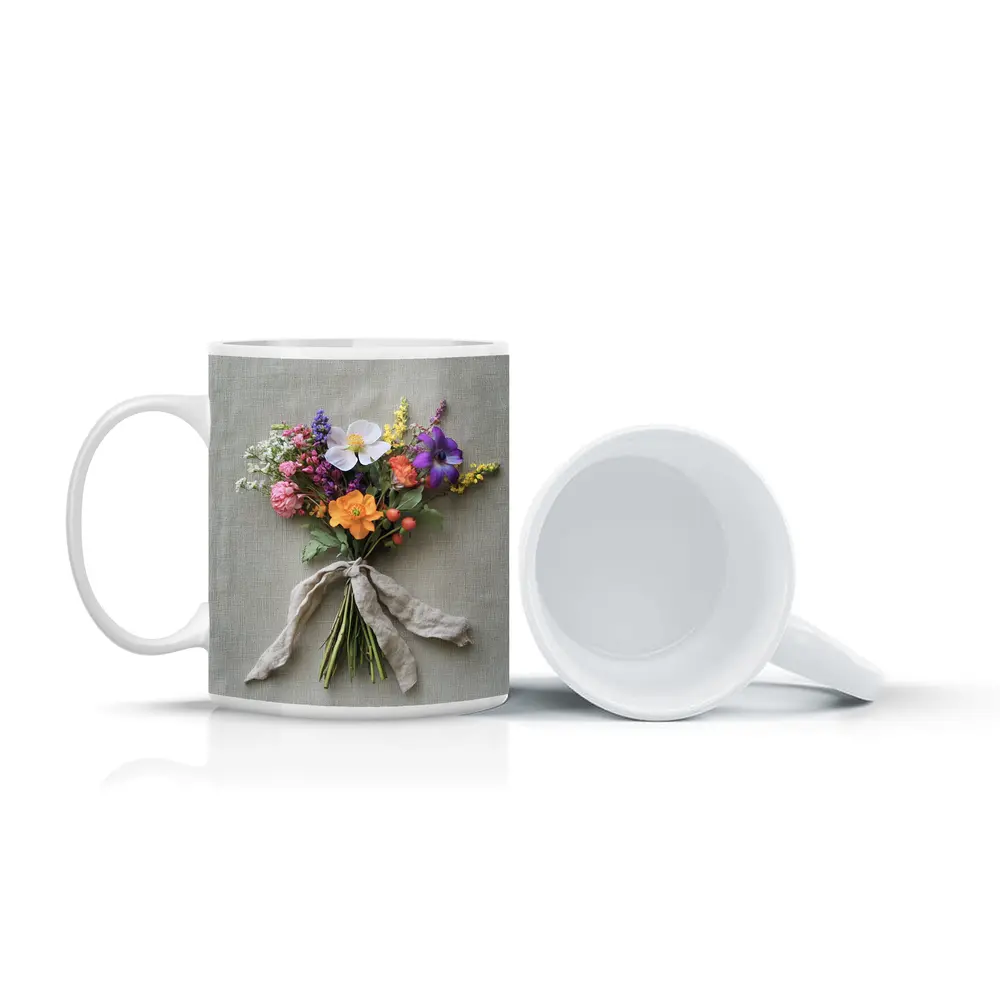 Wildflower Bouquet Tied With Linen Ribbon – Mugs
