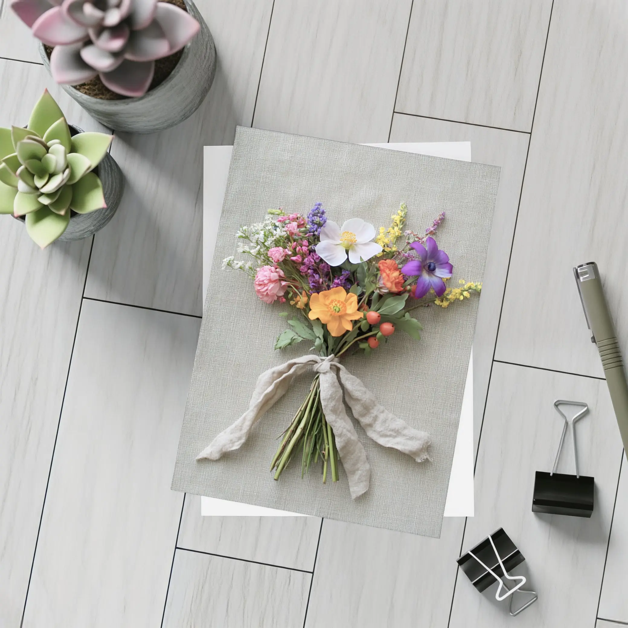 Wildflower Bouquet Tied With Linen Ribbon – Postcards