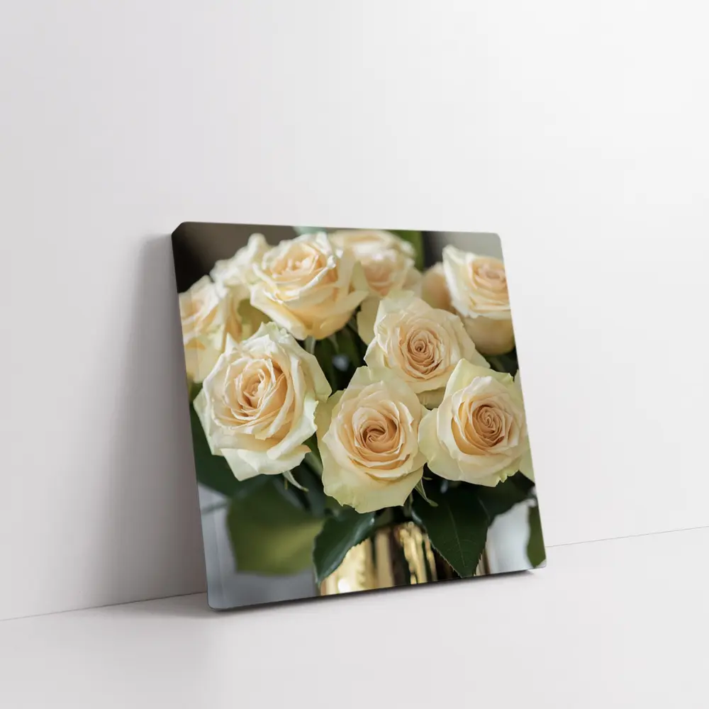 Cream Roses Bouquet In Gold Vase – Wall Art