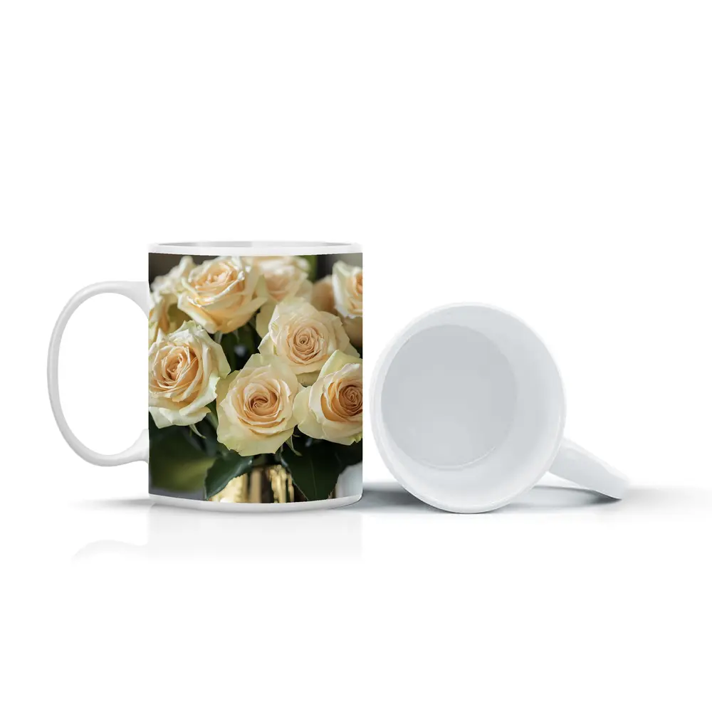 Cream Roses Bouquet In Gold Vase – Mugs