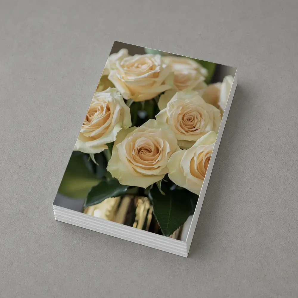 Cream Roses Bouquet In Gold Vase – Postcards